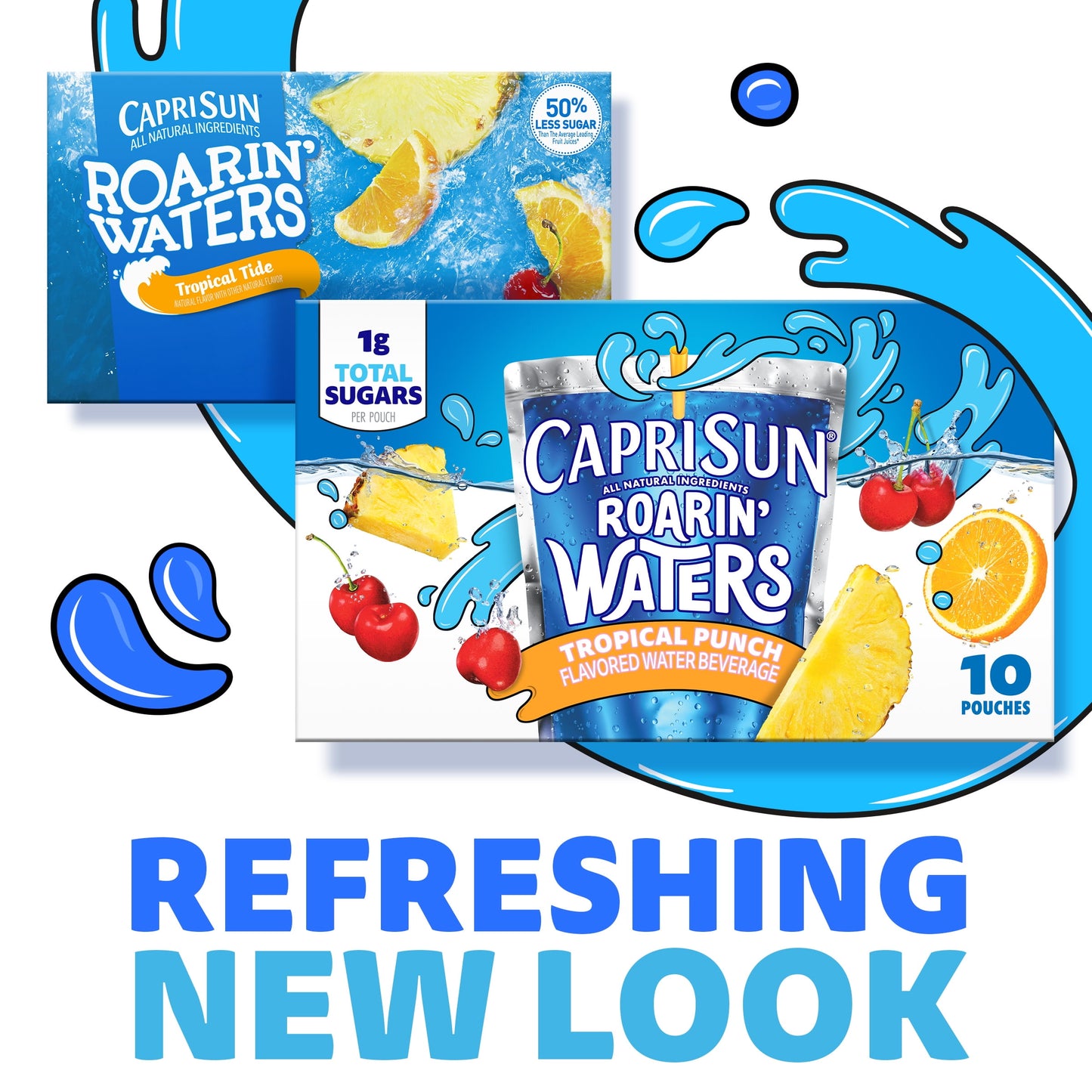 Capri Sun Roarin' Waters Tropical Tide Flavored Water Kids Drink Pouches, 10 Ct Box, 6 fl oz Pouches