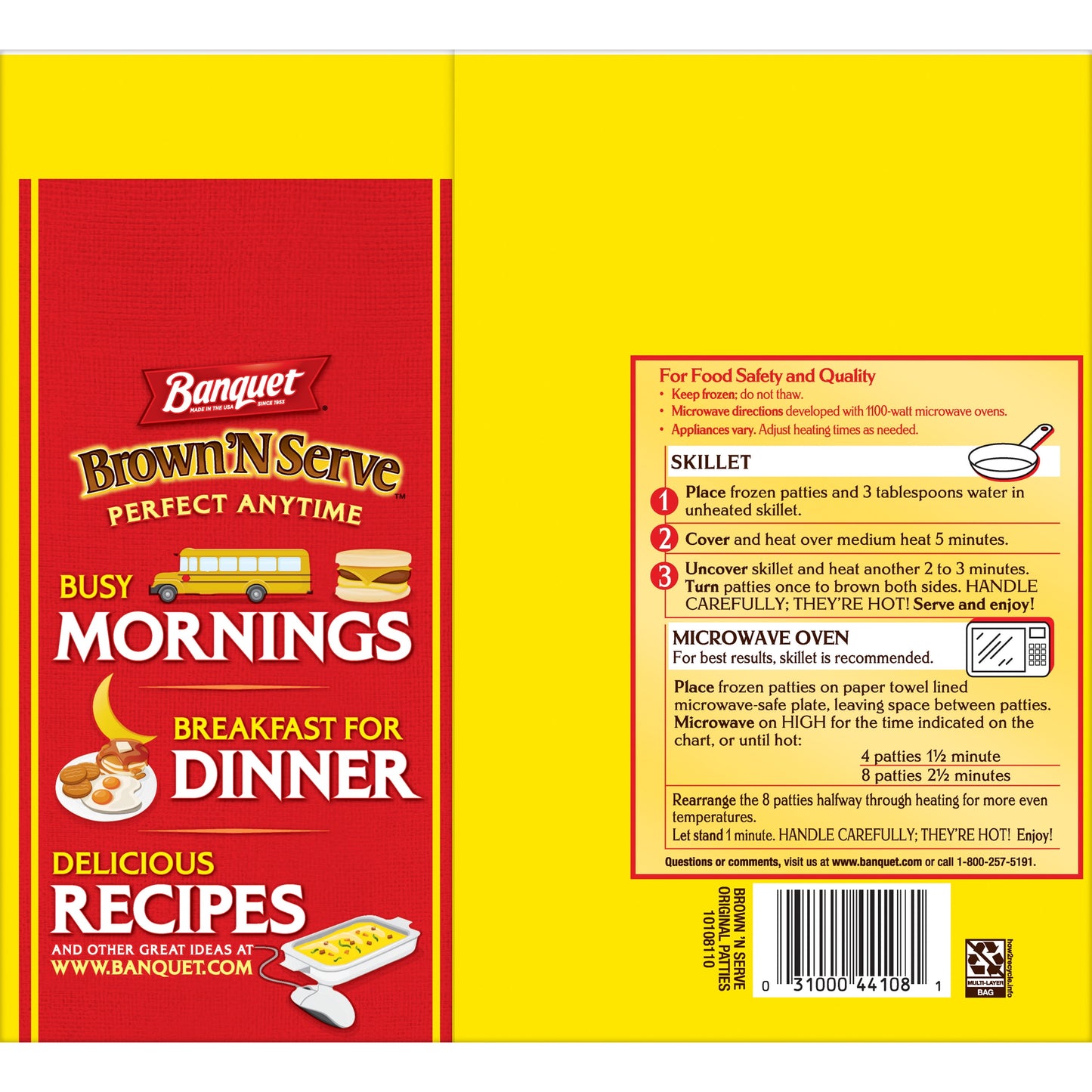 Banquet Brown ‘N Serve Fully Cooked Original Breakfast Sausage Patties, 32 oz, 40 Count (Frozen)