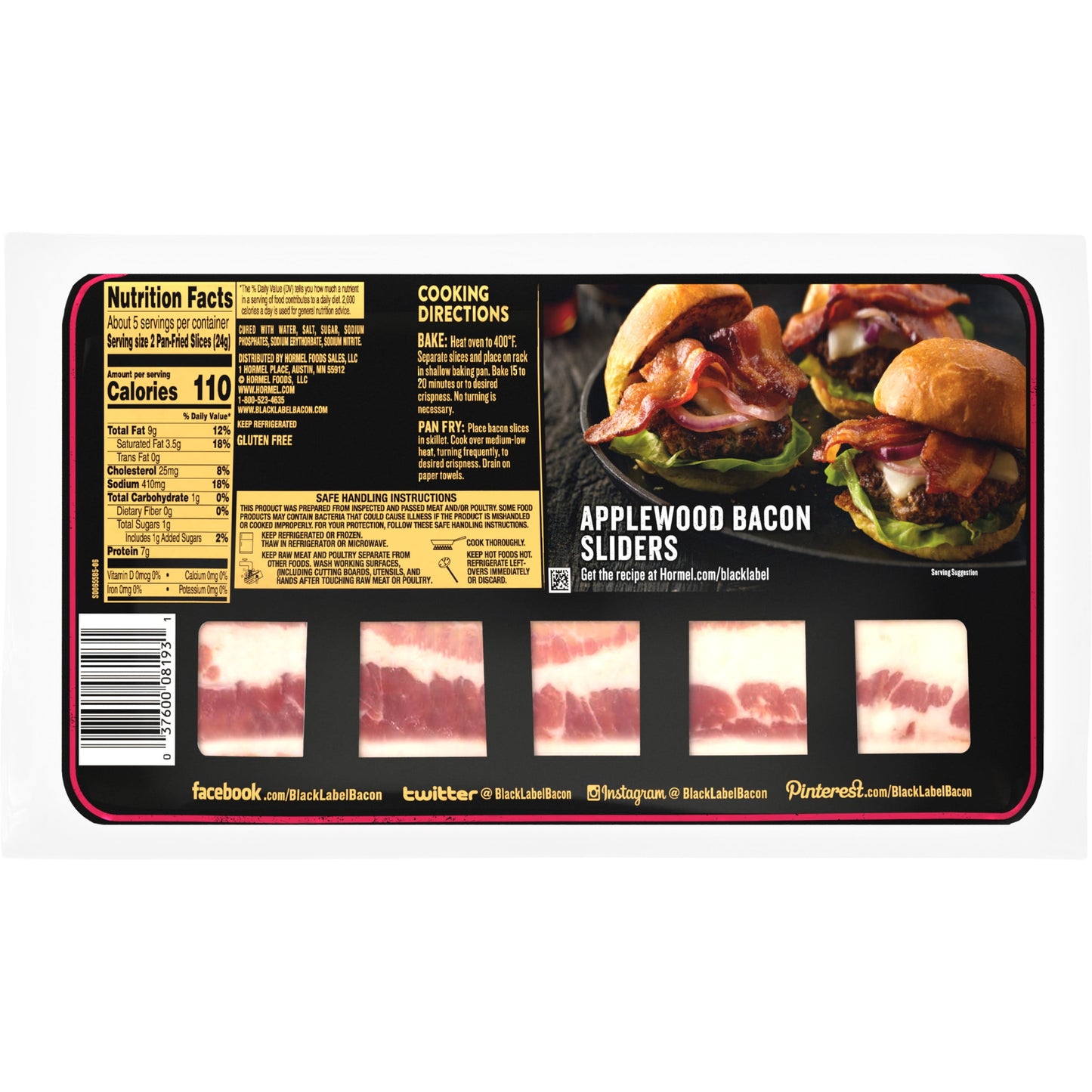 HORMEL BLACK LABEL Pork Bacon, Premium Applewood, 12 oz Plastic Package