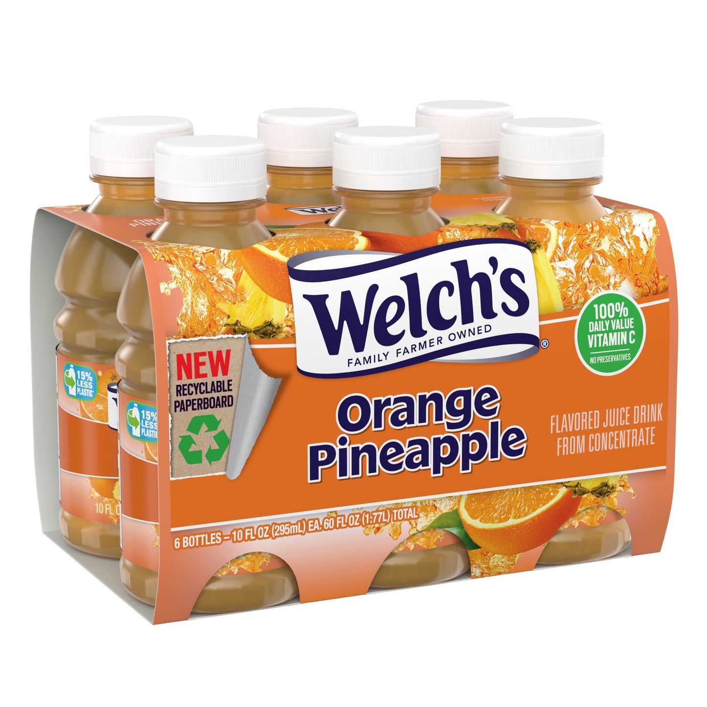 Welch's Orange Pineapple Juice Drink, 10 fl oz On-the-Go Bottle (Pack of 6)