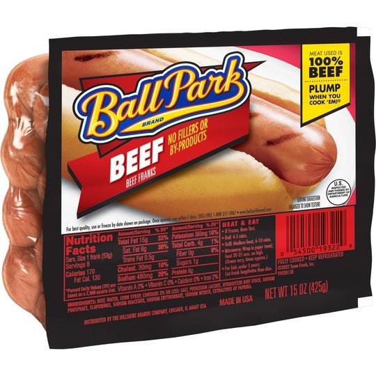 Ball Park Beef Hot Dogs, 15 oz, 8 Count