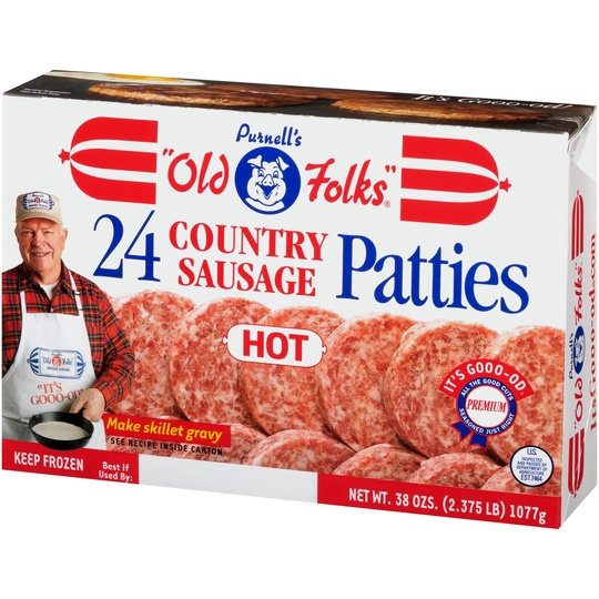 Purnell's "Old Folks" Hot Patties Breakfast Country Sausage, 38 oz