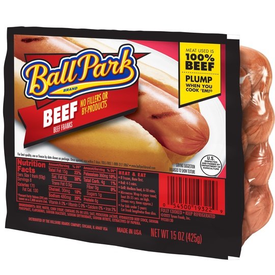 Ball Park Beef Hot Dogs, 15 oz, 8 Count