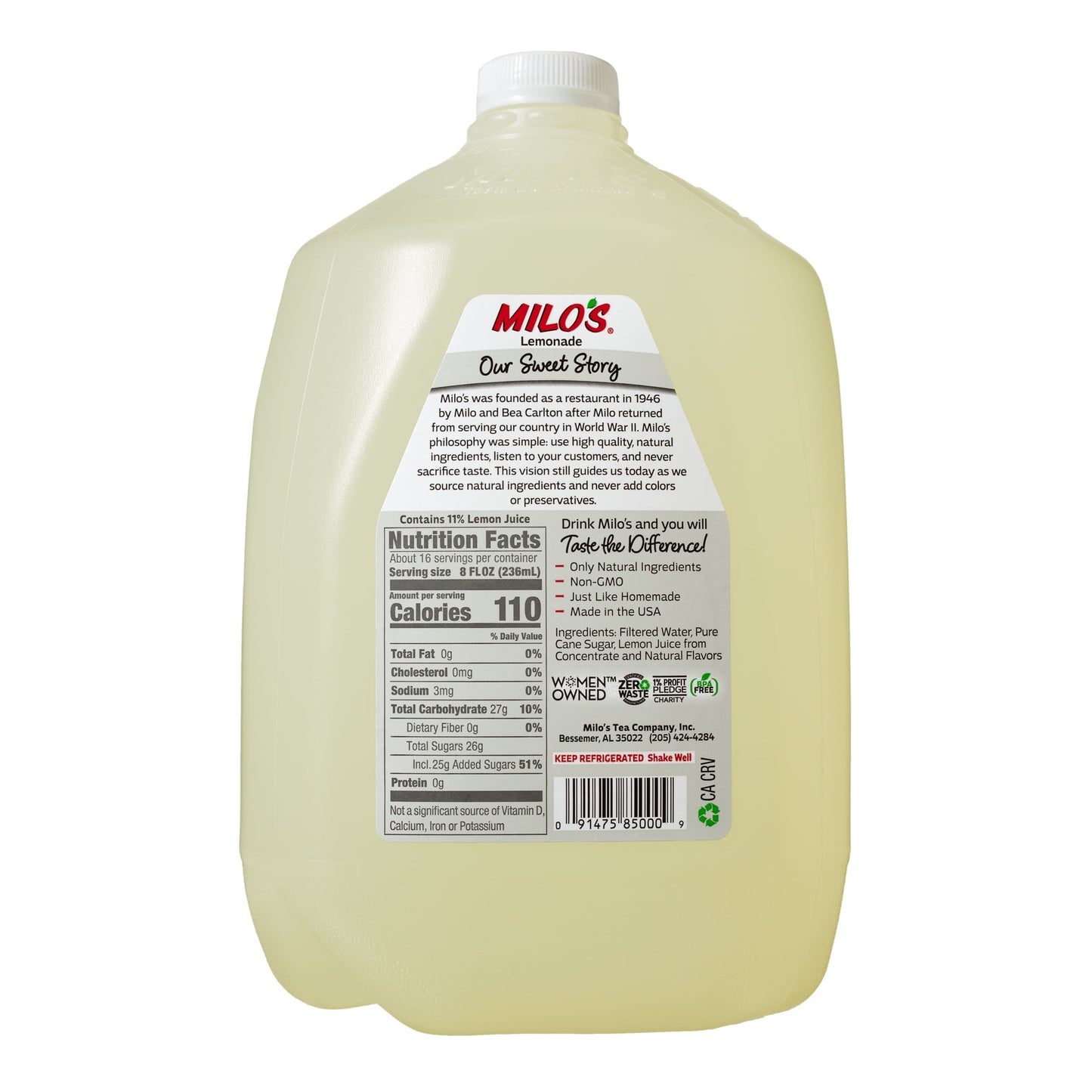 Milo's Lemonade 100% Natural, 128 fl oz Jug  Caffeine Free, No Added Colors