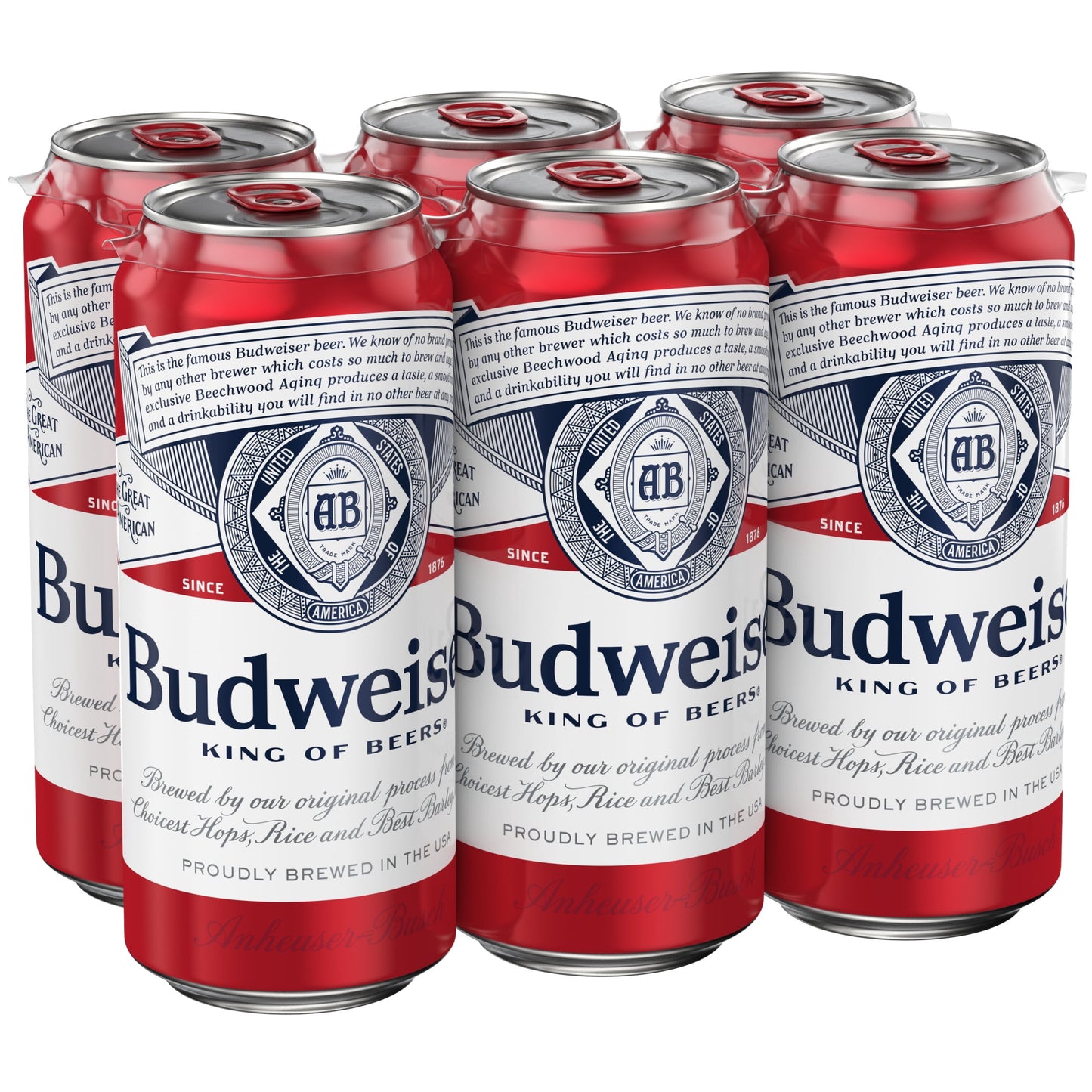 Budweiser American Lager Beer, 6 Pack, 16 fl oz Aluminum Cans, 5% ABV, Domestic