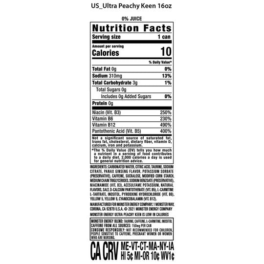 Monster Energy, Ultra Peachy Keen, 16 fl oz