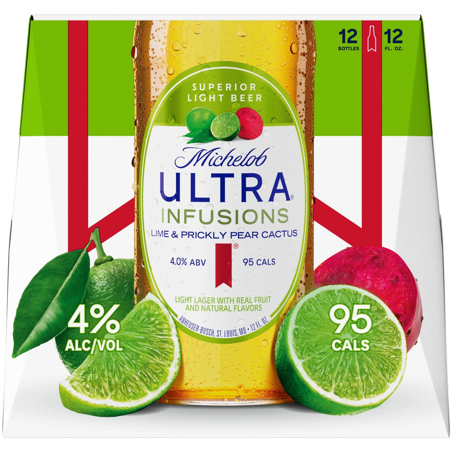 Michelob ULTRA Infusions Lime & Prickly Pear Domestic Beer, 12 Pack, 12 fl oz Bottles, 4% ABV
