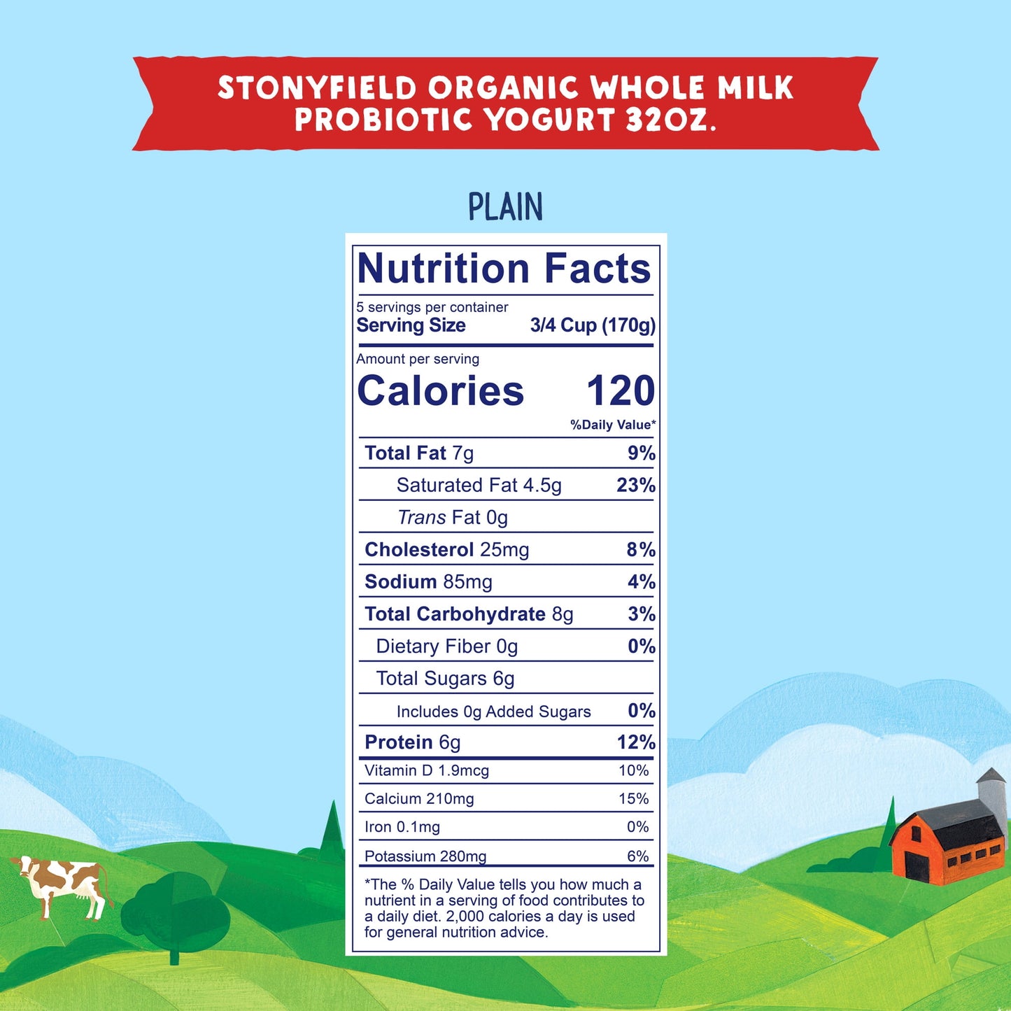 Stonyfield Organic Whole Milk Probiotic Yogurt, Plain, 32 oz.