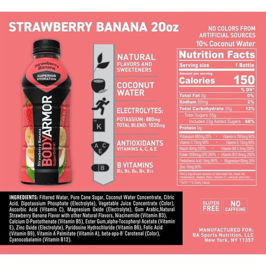BODYARMOR Sports Drink Strawberry Banana, 20 fl oz, 6 Pack