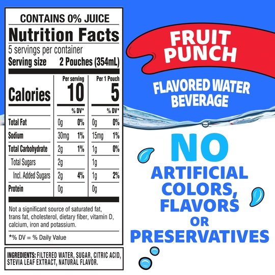 Capri Sun Roarin' Waters Fruit Punch Wave Flavored Water Kids Drink Pouches, 10 Ct Box, 6 fl oz Pouches