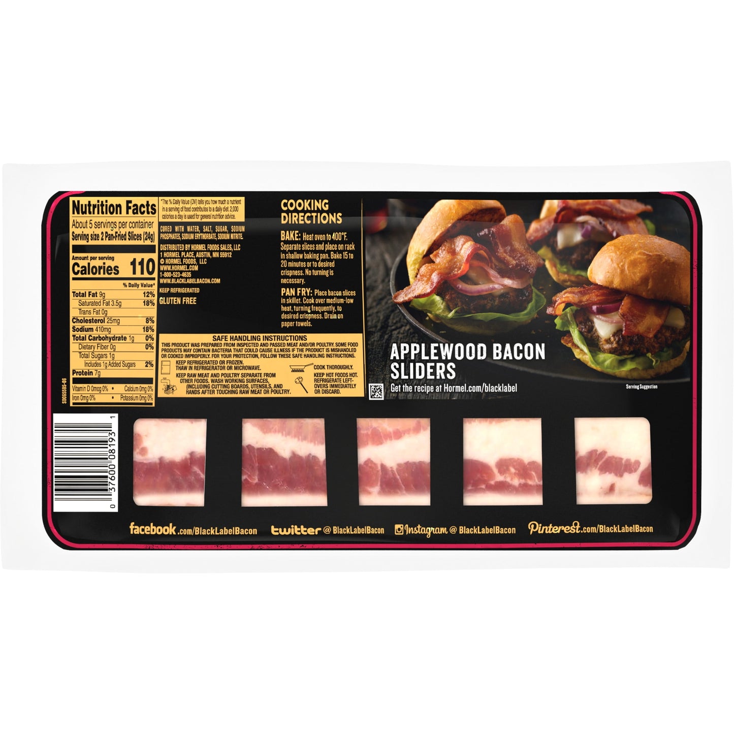 HORMEL BLACK LABEL Pork Bacon, Premium Applewood, 12 oz Plastic Package