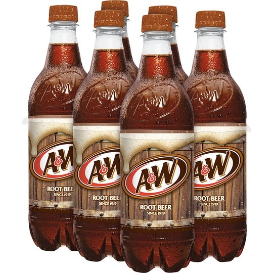 A&W Caffeine-Free, Low Sodium Root Beer Soda Pop, 16.9 Fl Oz, 6 Pack Bottles