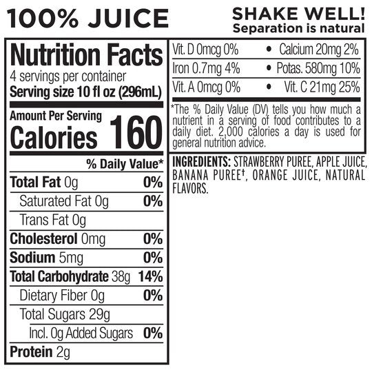 Naked Juice Fruit Smoothie, Strawberry Banana, 10 oz Bottles, 4 Count