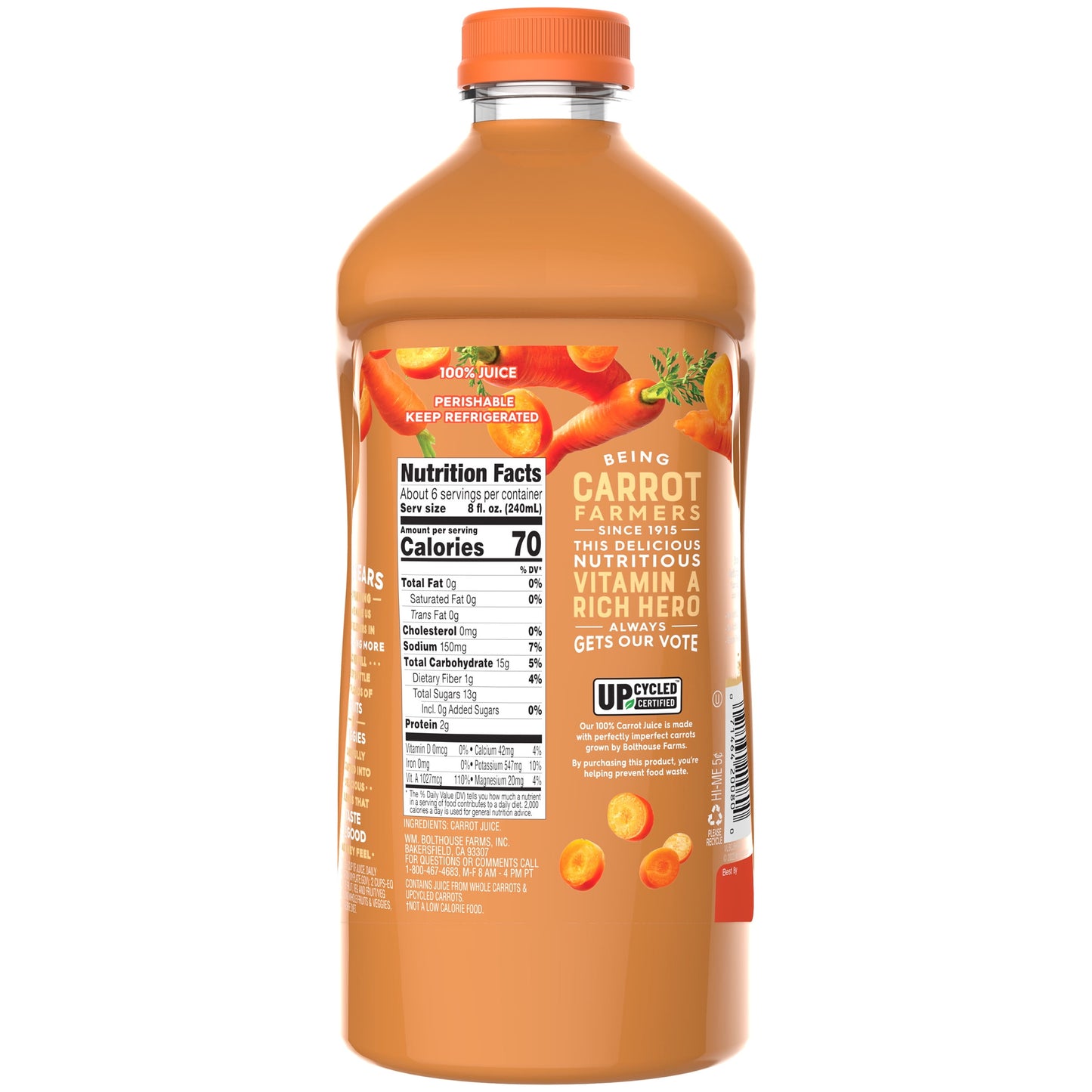 Bolthouse Farms Vegetable Juice Smoothie, 100% Carrot, 52 fl. oz. Bottle