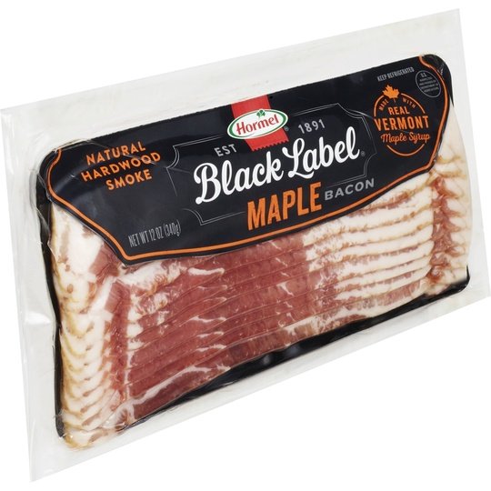 HORMEL BLACK LABEL Maple Pork Bacon, Gluten Free, 12 oz Plastic Package