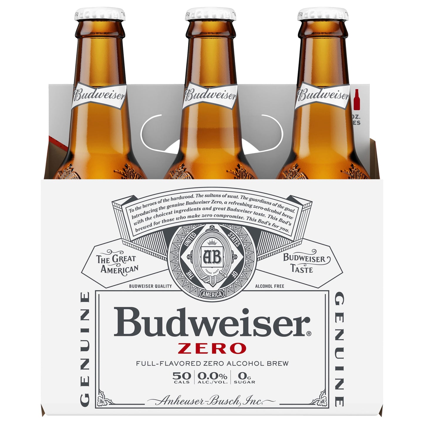 Budweiser Zero Non-Alcoholic Beer, 6 Pack 12 fl. oz. Glass Bottles, Domestic Lager, 0.0% ABV