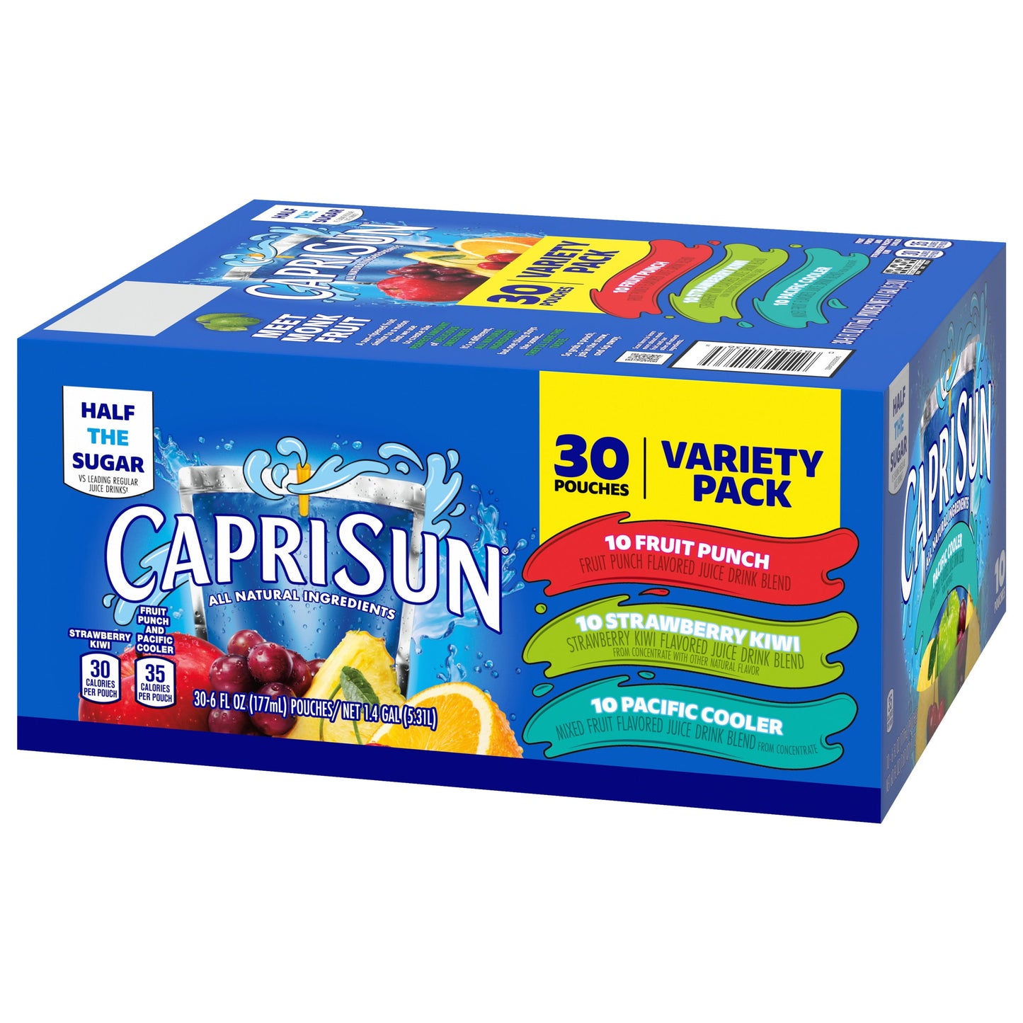 Capri Sun Variety Pack with Fruit Punch, Strawberry Kiwi & Pacific Cooler Juice Box Pouches, 30 ct Box, 6 fl oz Pouches