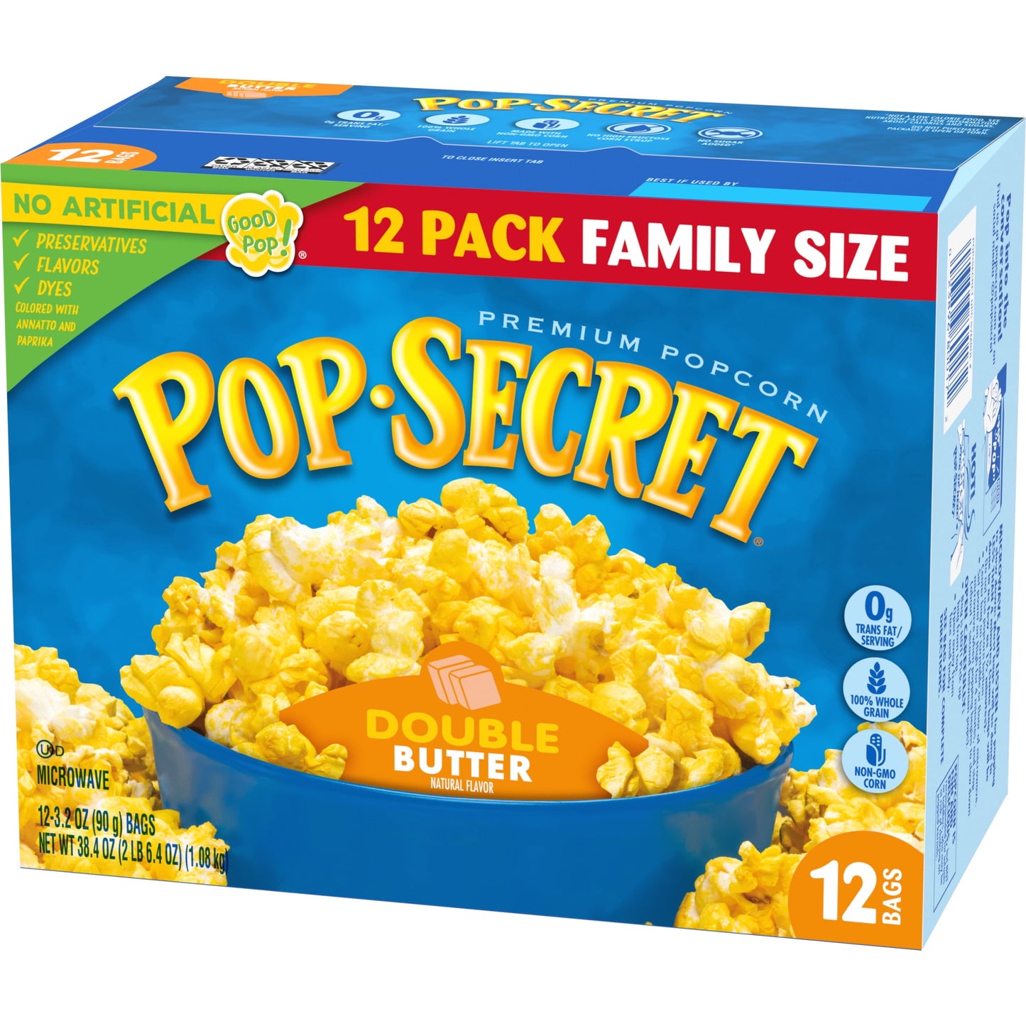 Pop Secret Popcorn, Double Butter Microwave Popcorn, 3.2 oz Sharing Bags, 12 Ct