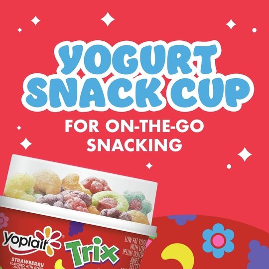 Yoplait Strawberry Low Fat Kids Yogurt & Trix Cereal Snack 4.27 OZ Cup