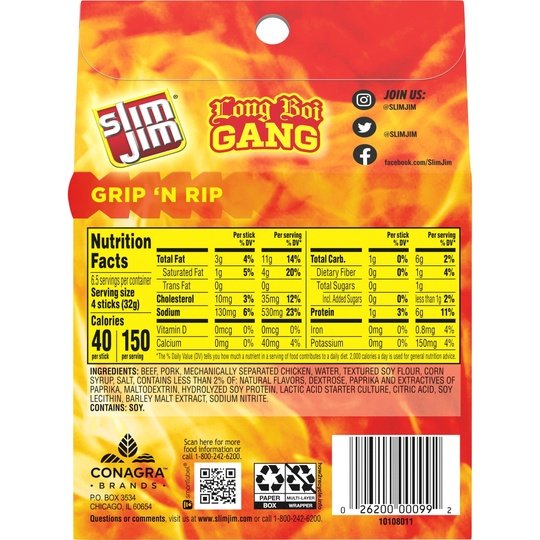 Slim Jim Spicy Meat Stick, Meat Snacks, 7.28 oz, 26 Count Box