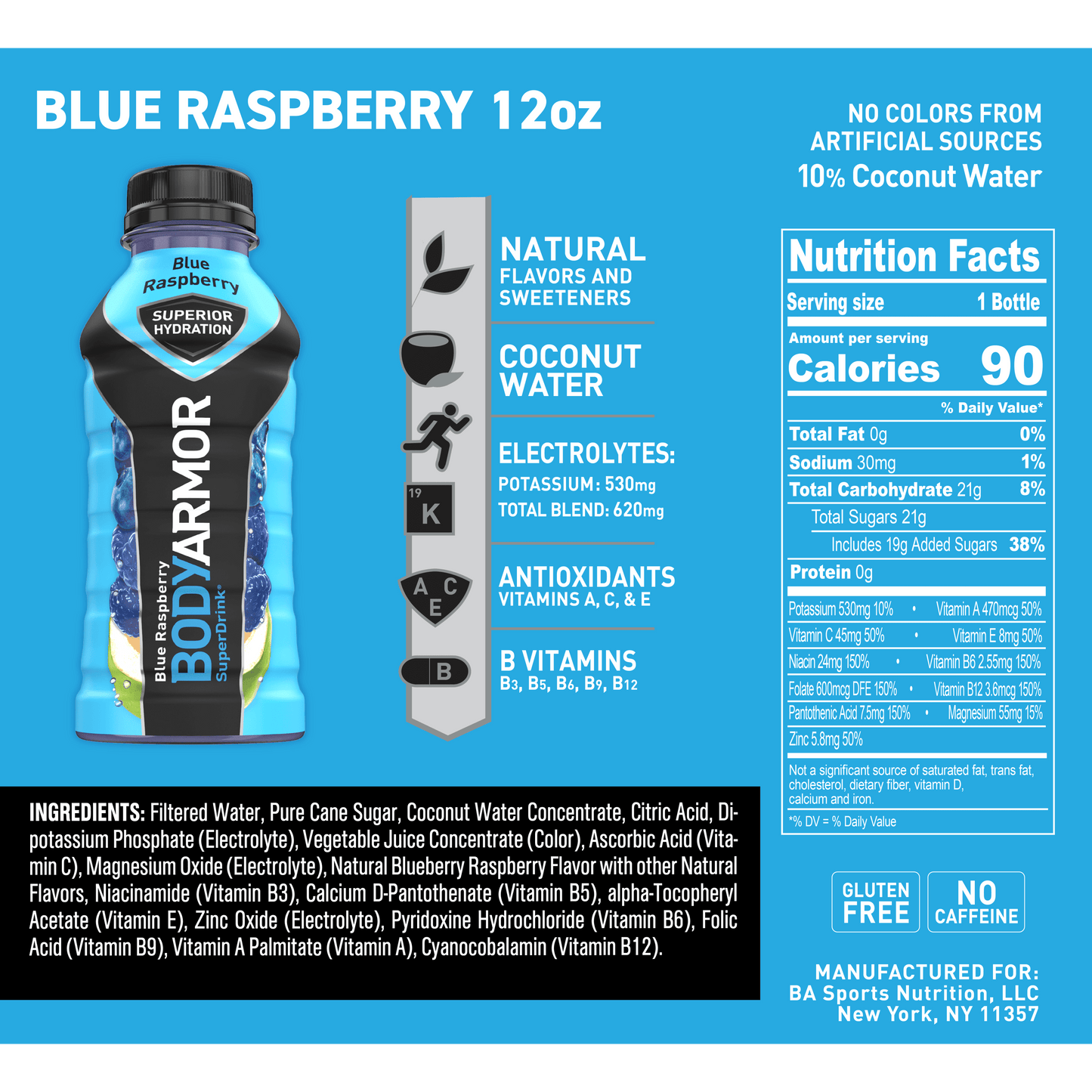 BODYARMOR Sports Drink, Blue Raspberry, 12 Fl. Oz., 8 count