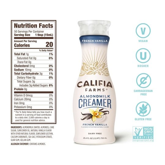 Califia Farms Dairy Free, French Vanilla Almond Milk Coffee Creamer, 25.4 fl oz