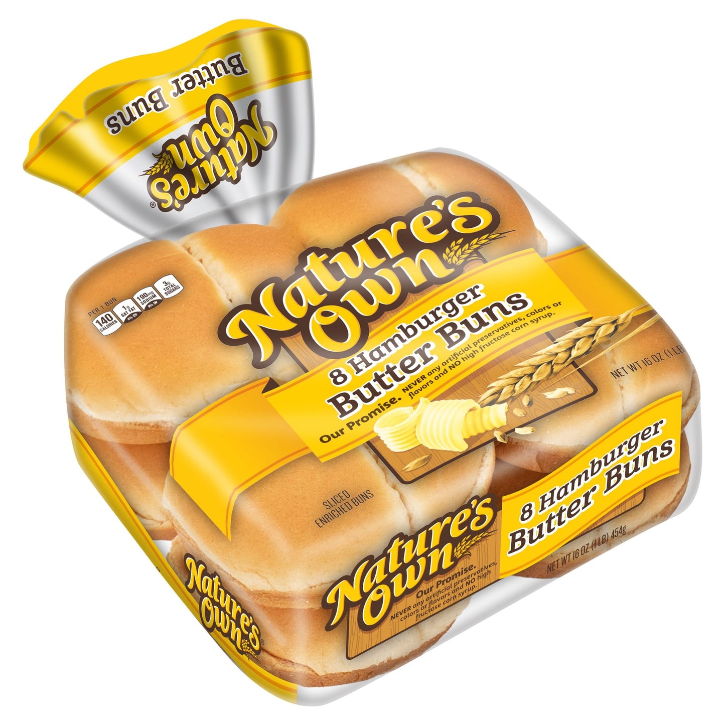 Nature's Own White Hamburger Butter Buns, 16 oz, 8 Count