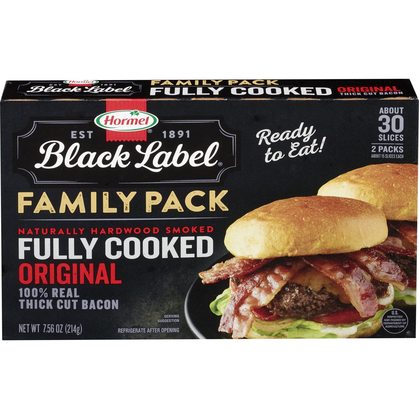 HORMEL BLACK LABEL Pork Bacon, Fully Cooked, Family Pack, 7.56 oz PlasticPackage