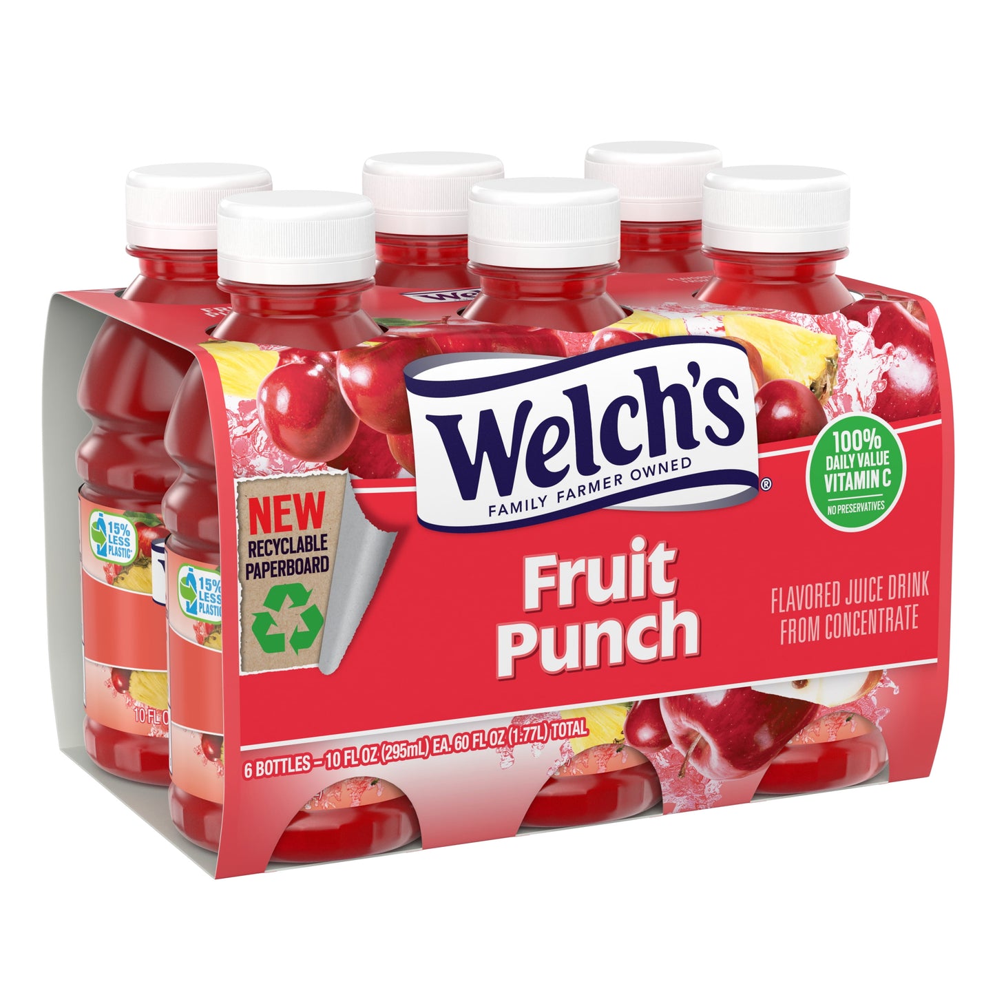 Welch's Fruit Punch Juice Drink, 10 fl oz On-the-Go Bottle (Pack of 6)