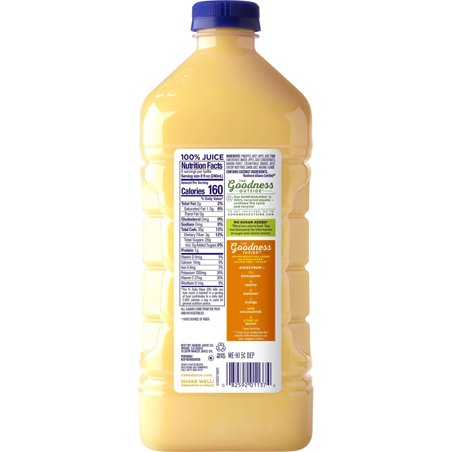 Naked Juice Pina Colada Fruit Smoothie, 64 oz Bottle