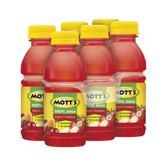 Mott's 100% Juice Fruit Punch Juice, 8 fl oz, 6 Count Bottles