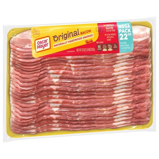 Oscar Mayer Original Bacon 12-Hour Natural Wood Smoked Mega Pack, 22 oz Pack