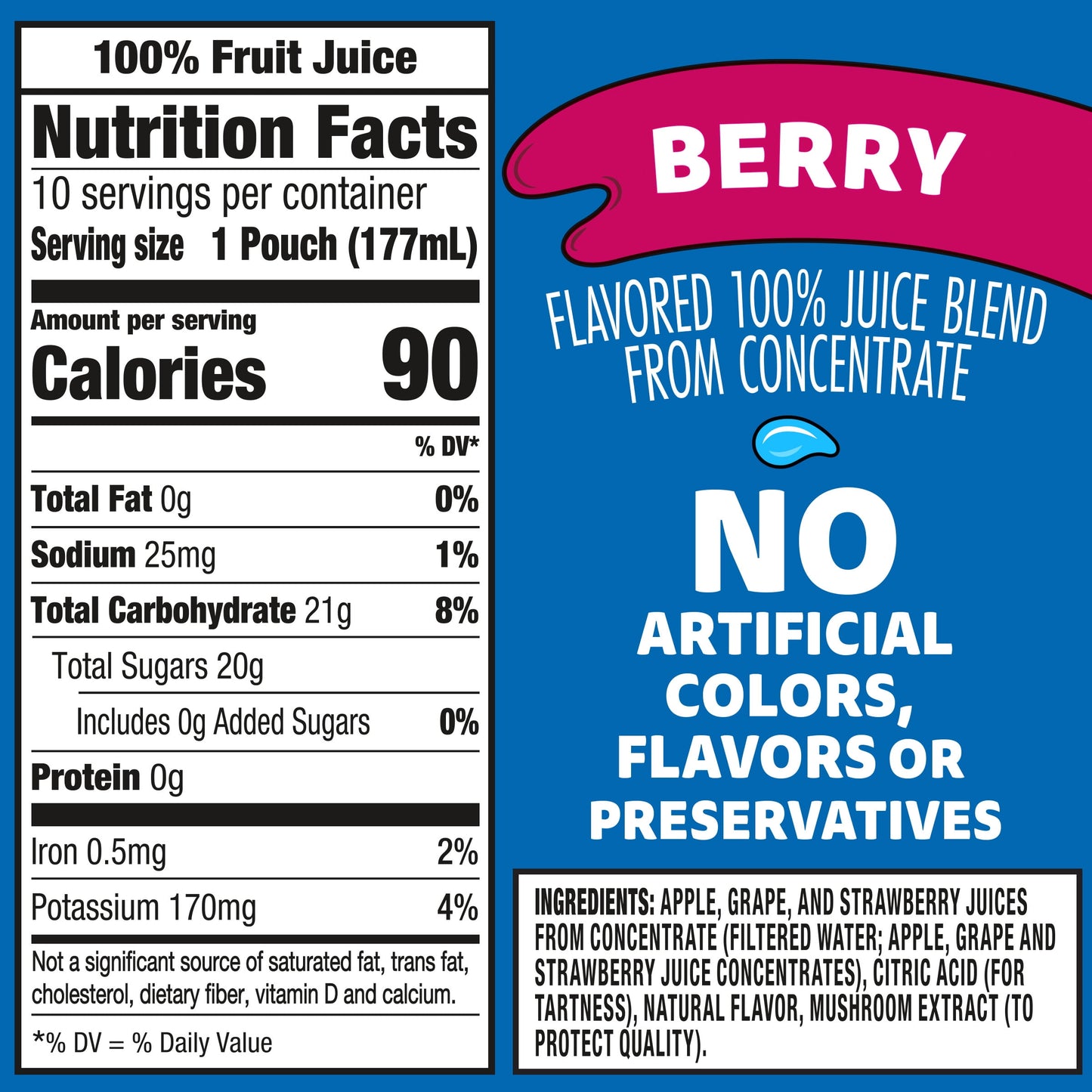 Capri Sun 100% Juice Berry Juice Box Pouches, 10 ct Box, 6 fl oz Pouches