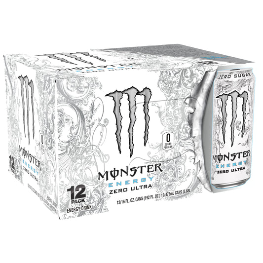 (12 Cans) Monster Zero Ultra, Sugar Free Energy Drink, 16 fl oz