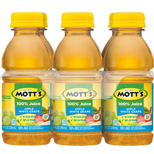 Mott's 100% Juice Apple White Grape Juice, 8 fl oz, 6 Count Bottles