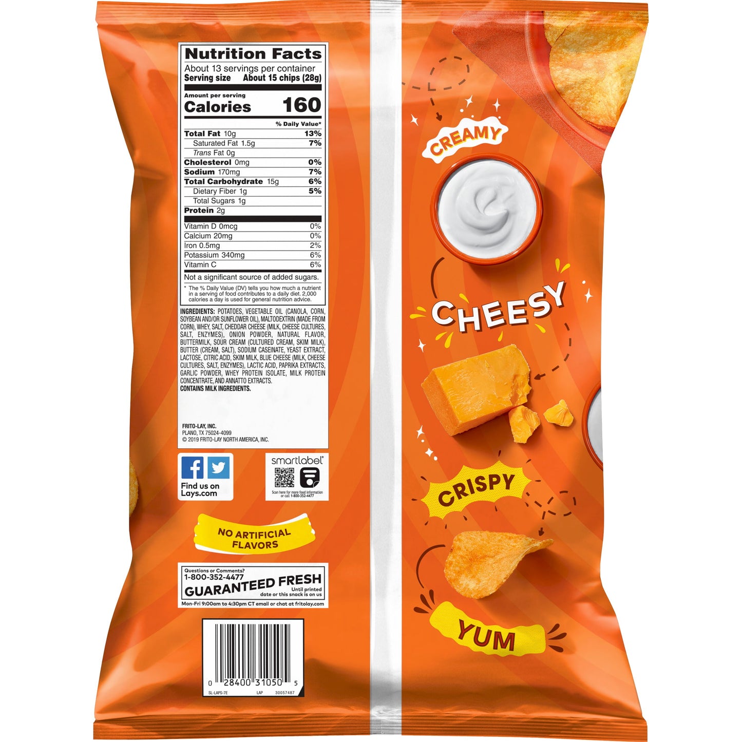 Lay's Cheddar & Sour Cream Flavored Potato Chips, Party Size, 12.5 oz Bag