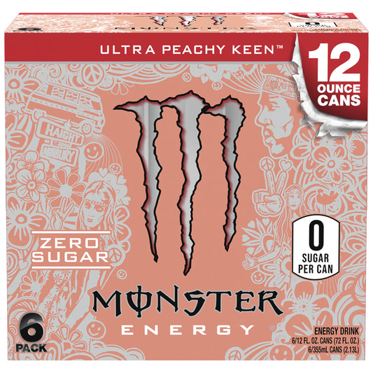 Monster Energy, Ultra Peachy Keen, Sugar Free Energy Drink, 12 fl oz, 6pk