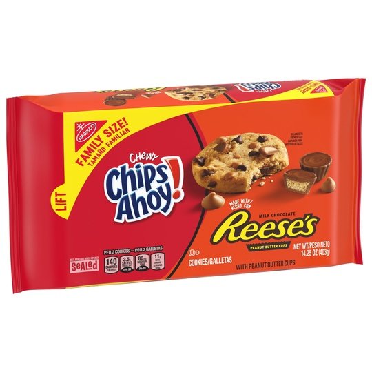 CHIPS AHOY! Chewy Chocolate Chip Cookies with Reese's Peanut Butter Cups, Family Size, 14.25 oz