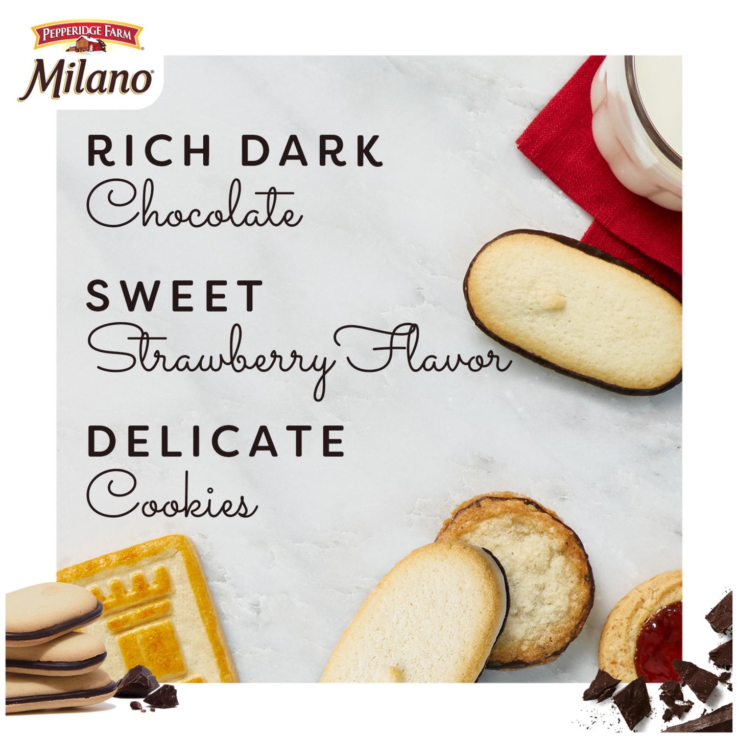 Pepperidge Farm Milano Cookies, Chocolate Strawberry, 7 oz Bag