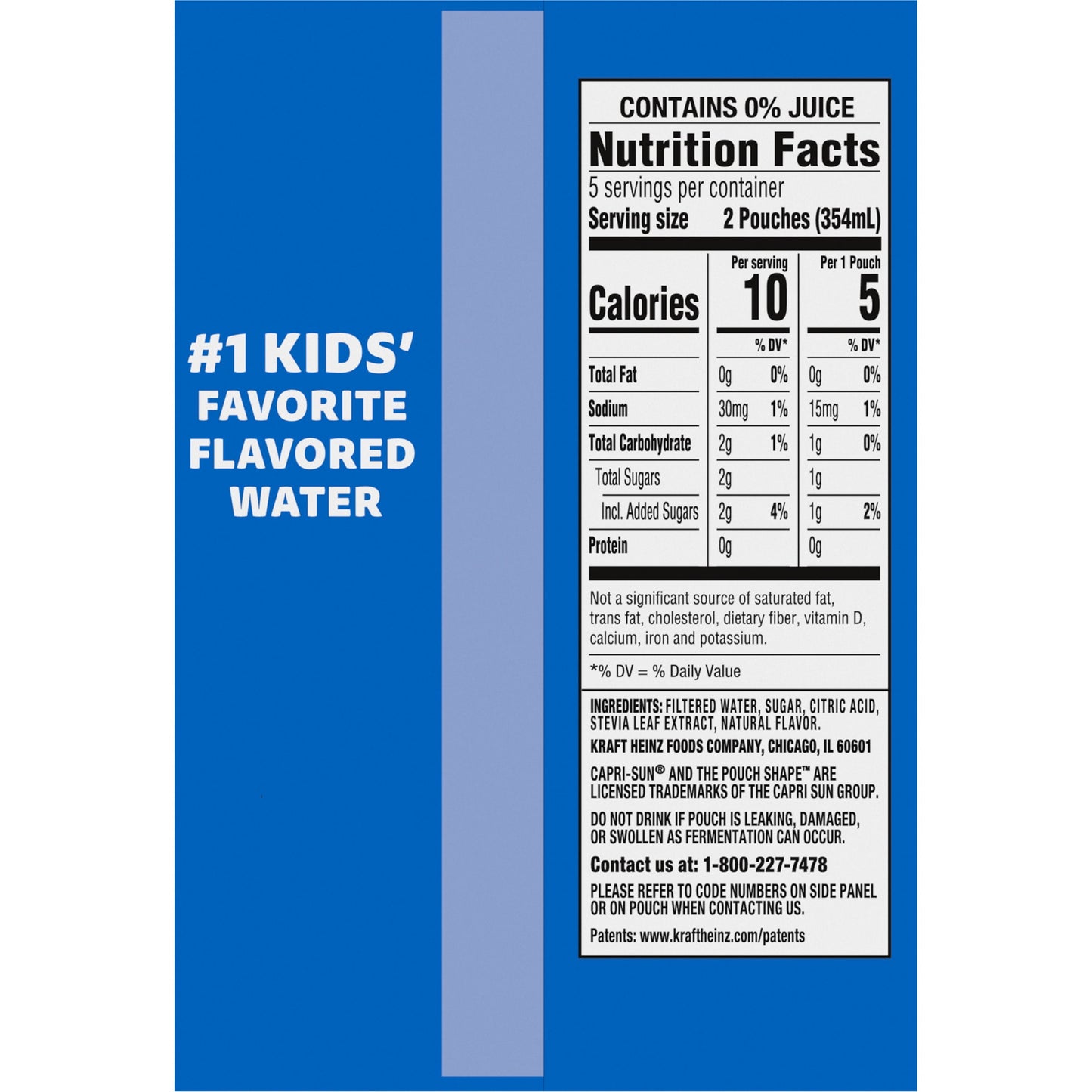 Capri Sun Roarin' Waters Tropical Tide Flavored Water Kids Drink Pouches, 10 Ct Box, 6 fl oz Pouches