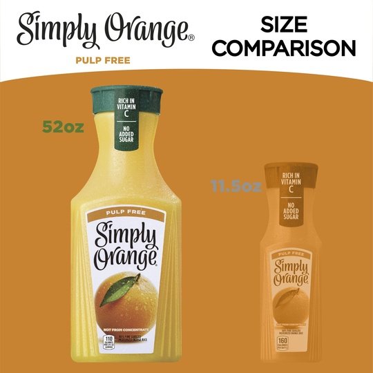 Simply Non GMO Orange Juice No Pulp, 52 fl oz Bottle