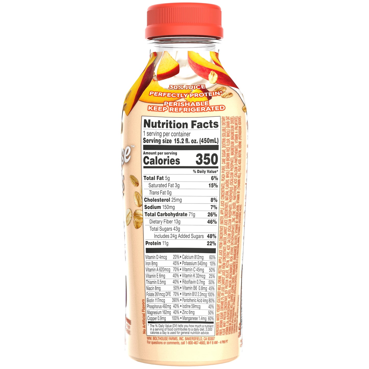 Bolthouse Farms Fruit Smoothie, Peach Parfait, 15.2 fl. oz. Bottle