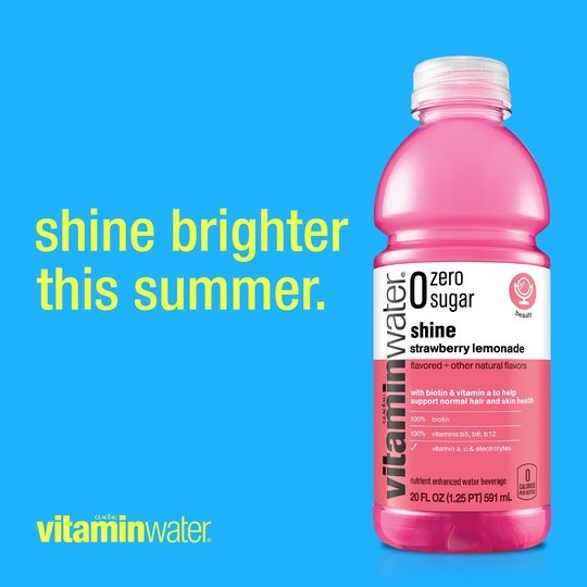 vitaminwater zero sugar shine, electrolyte enhanced water, strawberry lemonade, 20 fl oz