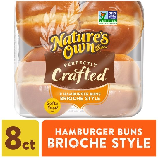 Nature's Own Perfectly Crafted Brioche Style Hamburger Buns, 18 oz, 8 Count
