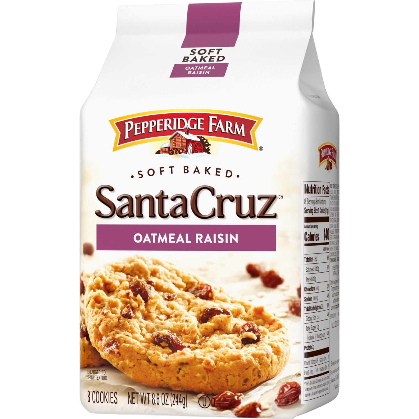 Pepperidge Farm Santa Cruz Soft Baked Oatmeal Raisin Cookies, 8.6 oz Bag (8 Cookies)