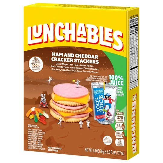 LUNCHABLES SINGLE SERVE CONVENIENCE MEALS 100% Juice Cracker Stacker Ham & Cheddar