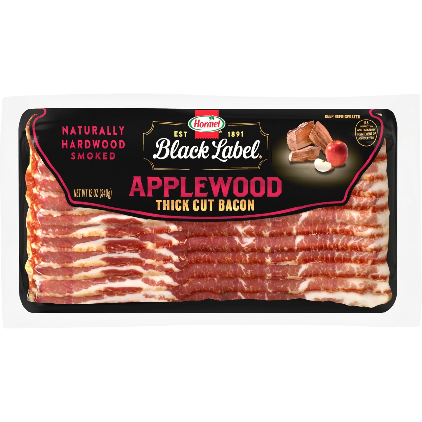 HORMEL BLACK LABEL Pork Bacon, Premium Applewood, 12 oz Plastic Package