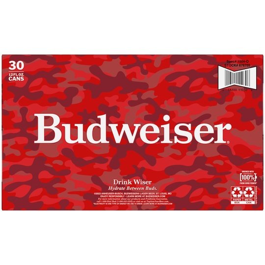 Budweiser Beer, 30 Pack Beer, 12 fl oz Aluminum Cans, 5 % ABV, Domestic Lager