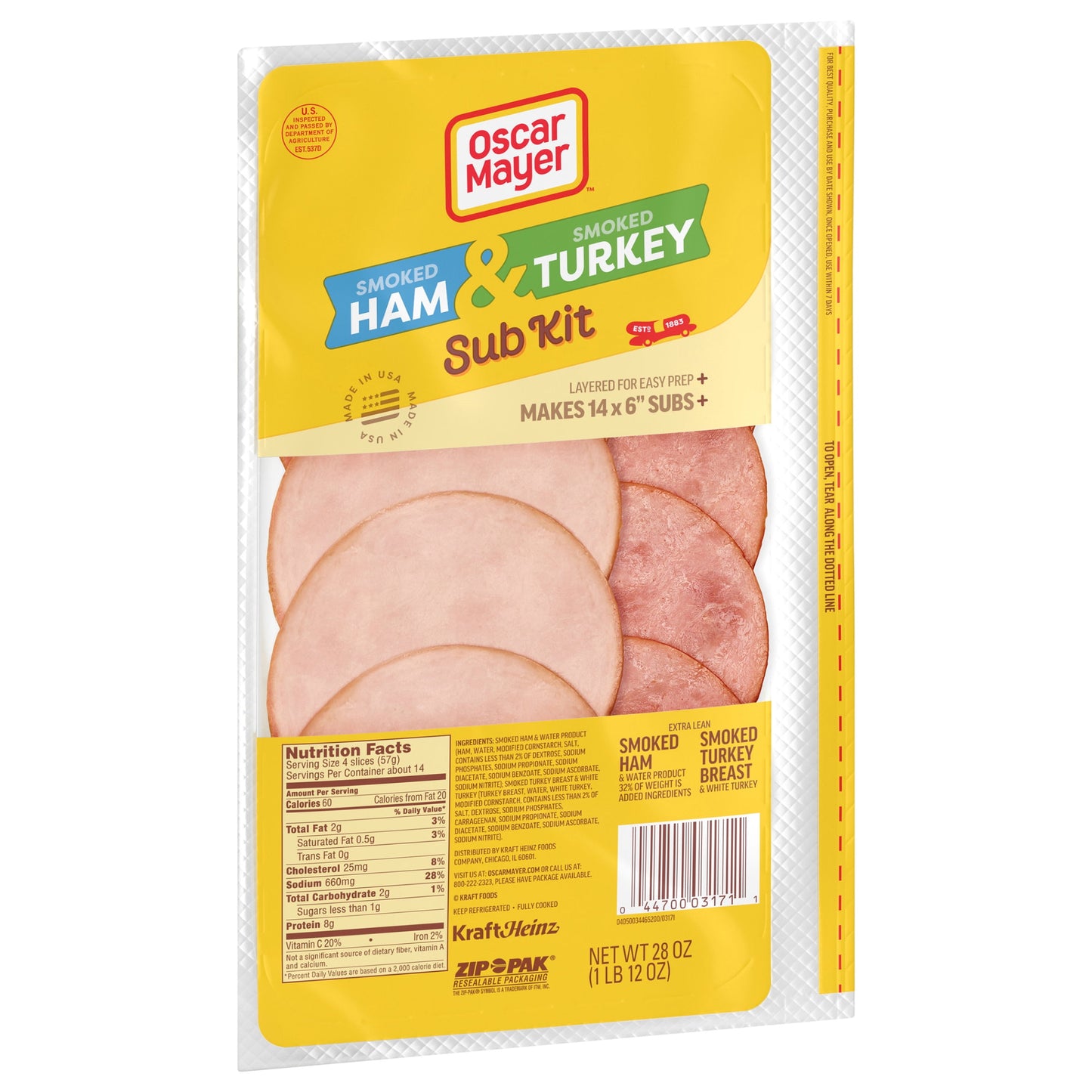 Oscar Mayer Sub Kit with Extra Lean Smoked Ham & Extra Lean Smoked Turkey Breast Sliced Deli Lunch Meat, 28 Oz Package