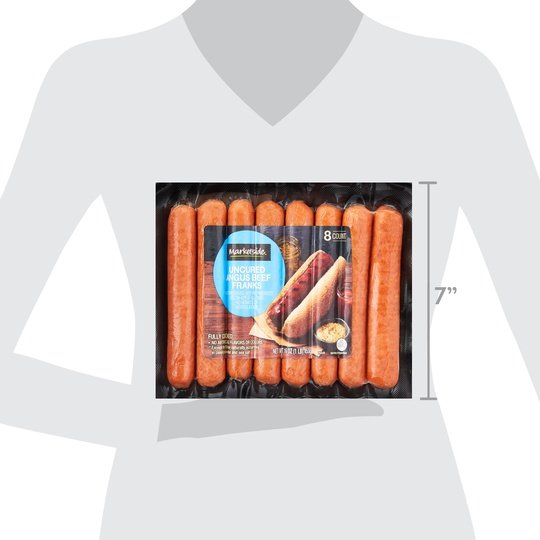 Marketside Fully Cooked Uncured Angus Beef Franks, 16oz, 8 Count, (Refrigerated), Plastic Film